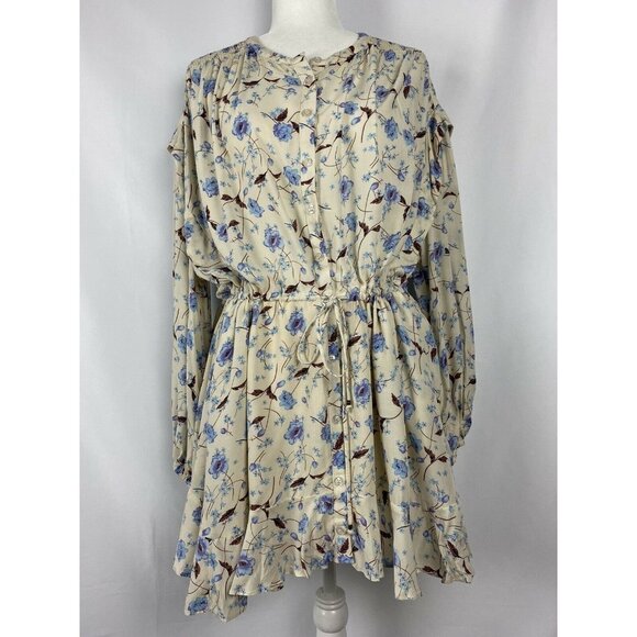 Free People Sz Small S Mini Dress Flower Fields Floral Print Ivory Puff NWT $128 - Picture 1 of 6